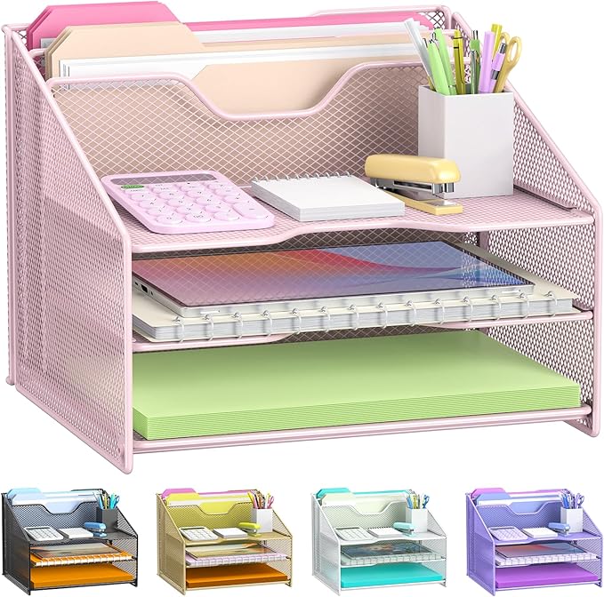samstar Pink Desk File Organizer, Mesh Letter File Folder Holder by Samstar