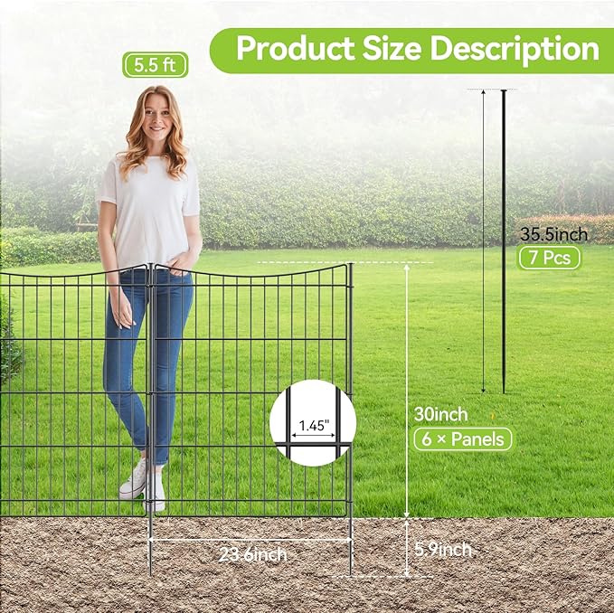 INJOPEXI Decorative Garden Fence 6 Panels 11.8ft×30in Garden Fences Outdoor - Image 2