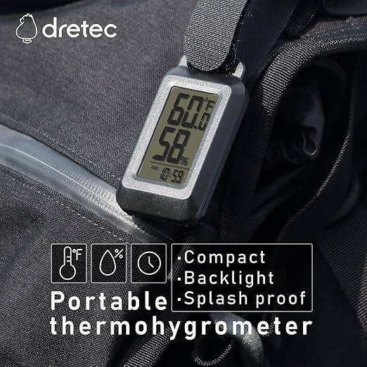 Dretec Portable Digital Thermometer Hygrometer Splash Proof IPX4 Clock Function - Image 2