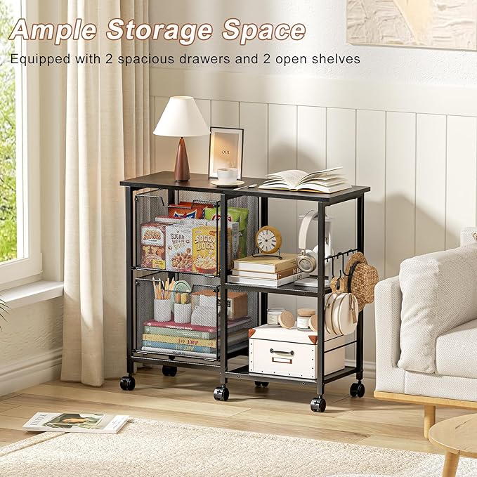 2 Drawer File Cabinet, Lateral Filing Cabinet, Rolling Printer Cabinet Cart - Image 9