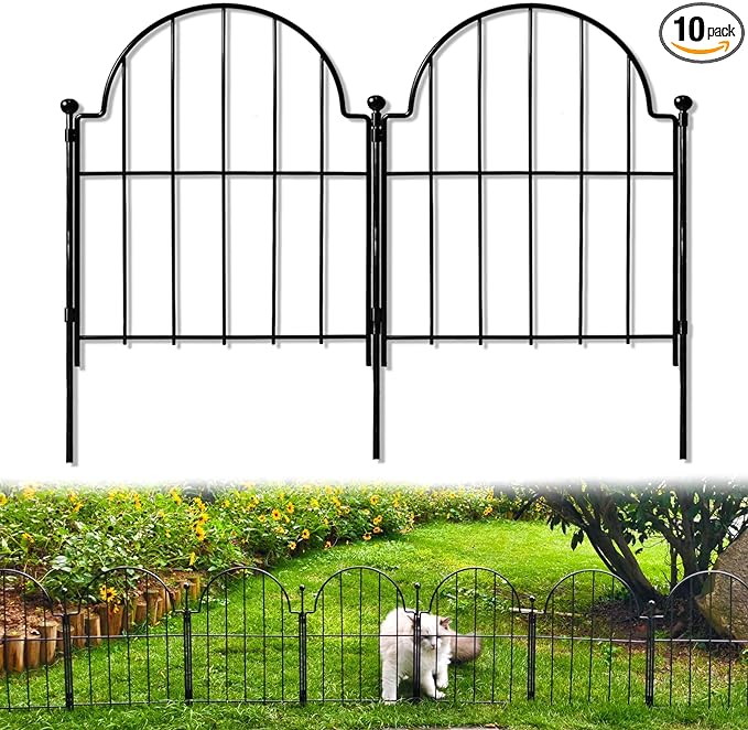 Garden Fence, 22 in x 10.83 ft Arched Rustproof Metal No Dig Fence Garden Fence by Blingluck
