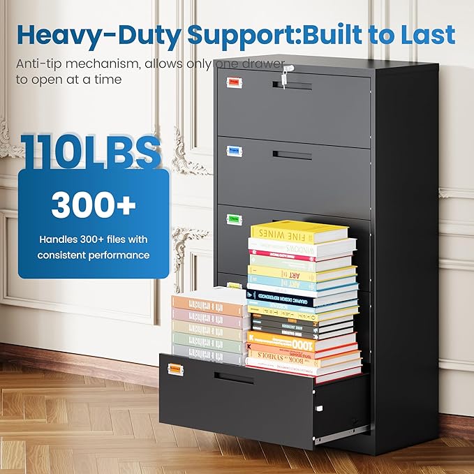 5 Drawer File Cabinet, Lateral Filing Cabinets - Image 7