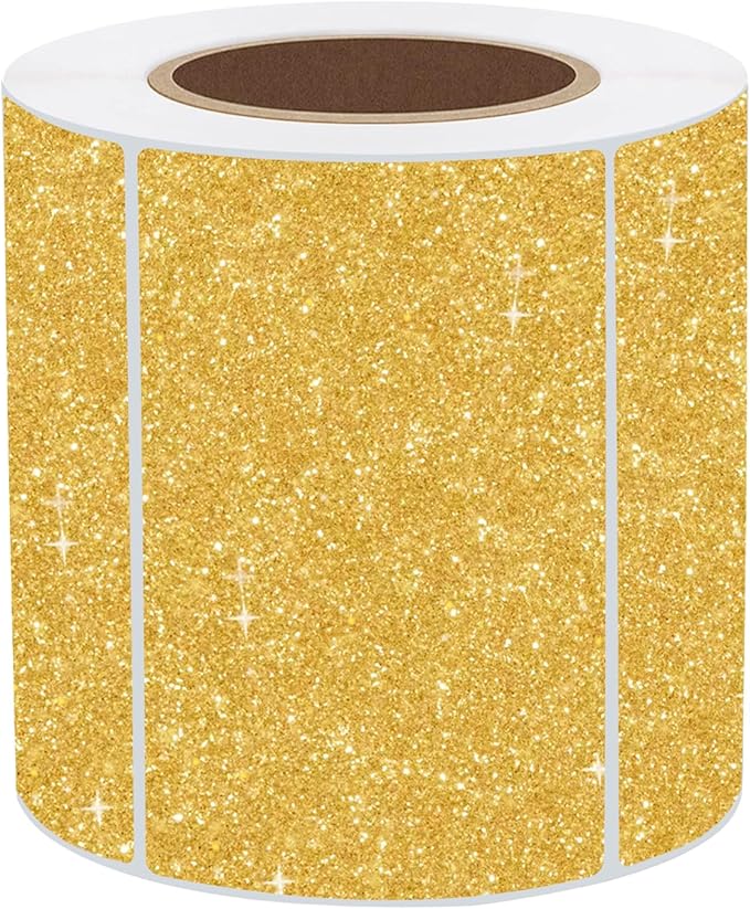 3x2 Inch Holographic Thermal Labels, Glitter Gold Thermal Sticker Labels by STARLIBOO