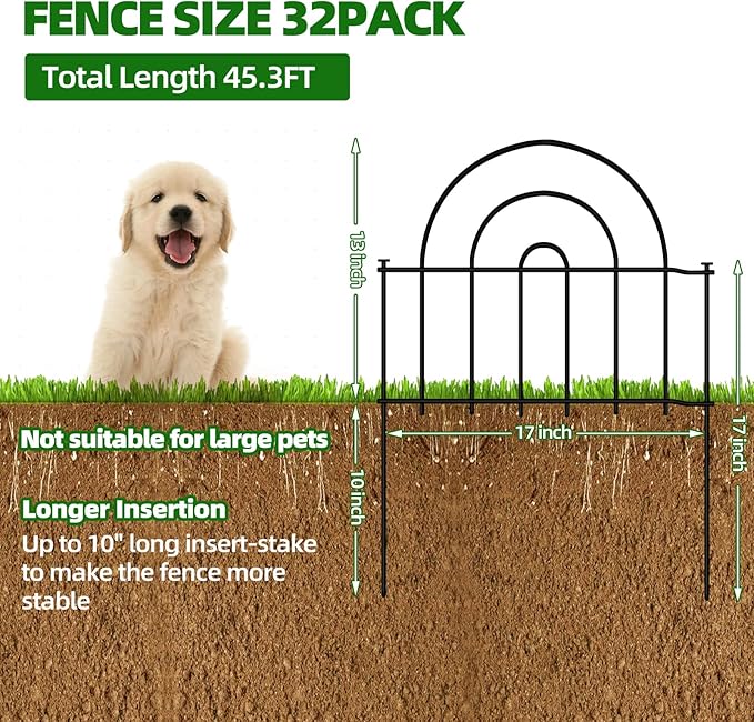 Decorative Garden Fence, 32 Panels No Dig Fence 45.3ft x13in Animal Barrier - Image 2