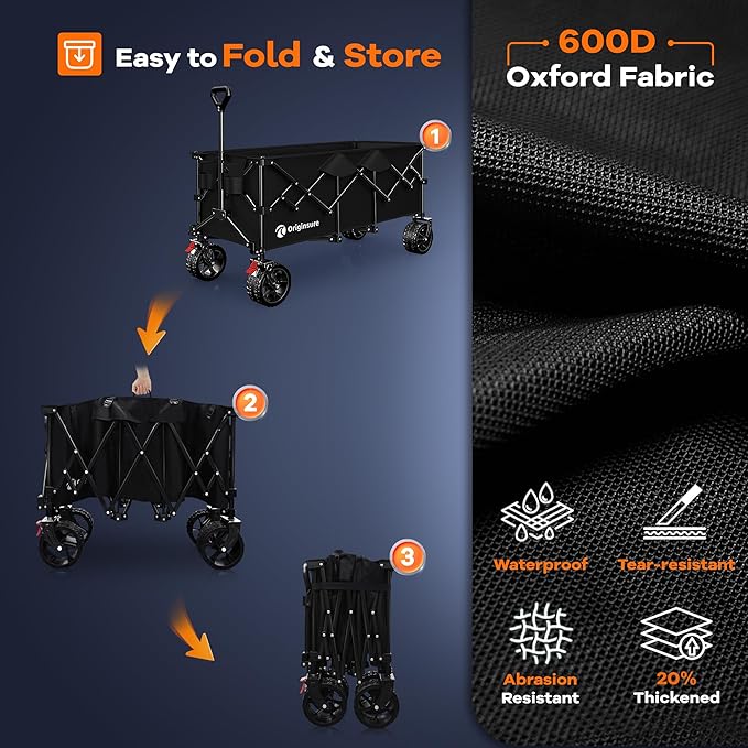 48" L Collapsible Wagon Cart Foldable, 560lbs Weight Capacity 300L Heavy Duty - Image 9