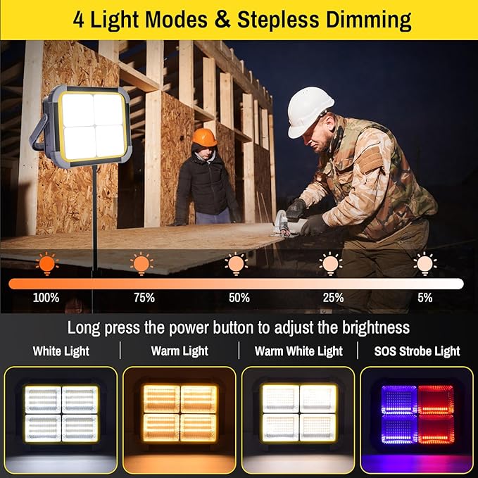 ERAY LED Work Light with 4 Solar Panel, 150W 12000mAH Rechargeable Worklight - Image 2