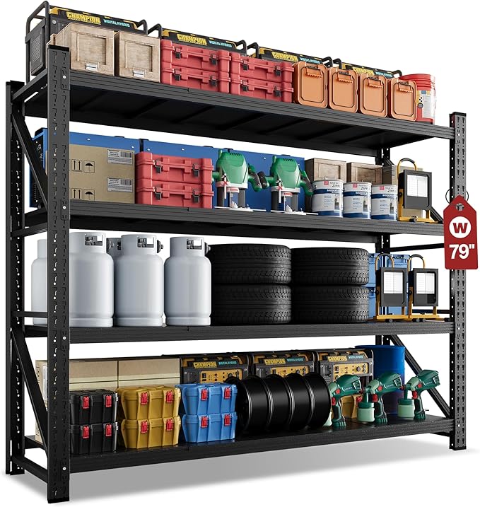 79" Wide Storage Shelves, 7000LBS Garage Shelving Heavy Duty, Standing Shelf by LISSIMO