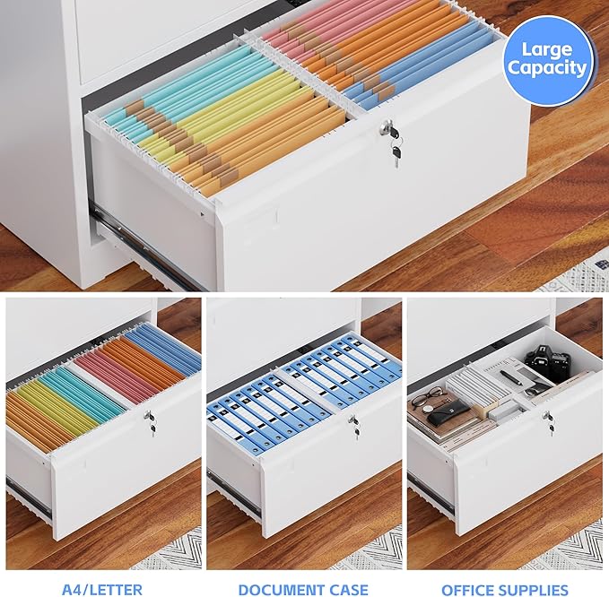 Aobabo 3 Drawer Wide Lateral File Cabinet, Metal Filing Cabinet - Image 5