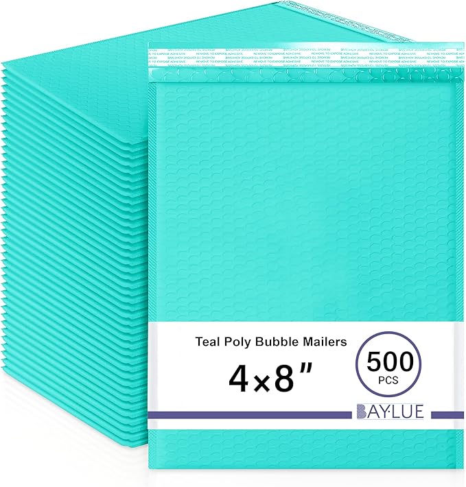 Teal Small Bubble Mailers 4x8 Inch #000 | Thick Padded Poly Mailer Envelopes | by BAYLUE
