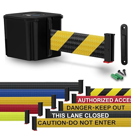 WM412 Retractable Belt Wall Mounted Smooth Black Crowd Control Barrier and - Image 2