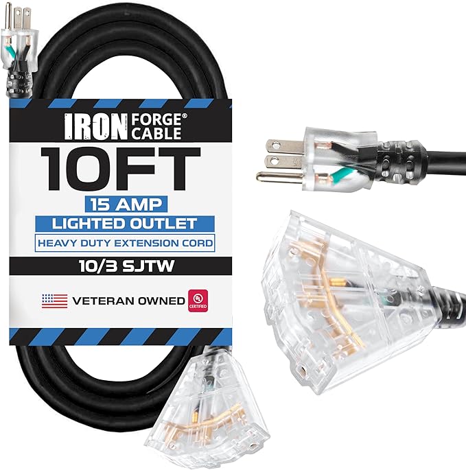 Iron Forge Cable 10 Gauge 10ft Lighted Outdoor Heavy Duty Extension Cord - 15 by IronForgeCable
