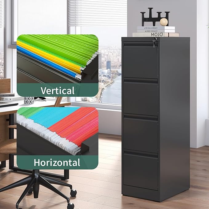 4 Drawer File Cabinet with Lock, Steel Vertical Filing Cabinets - Image 7