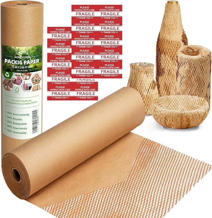 Honeycomb Packing Paper Wrap 15"x200' Sustainable Alternative to Bubble by Besitek