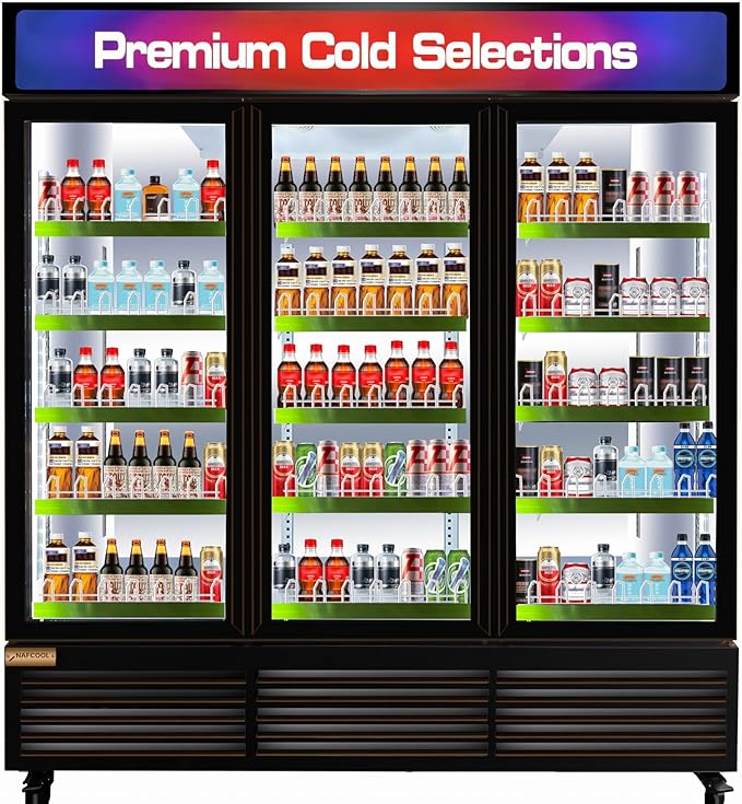 71” Wide Commercial Beverage Refrigerator Display Fridge, Three Glass Door by NAFCOOL