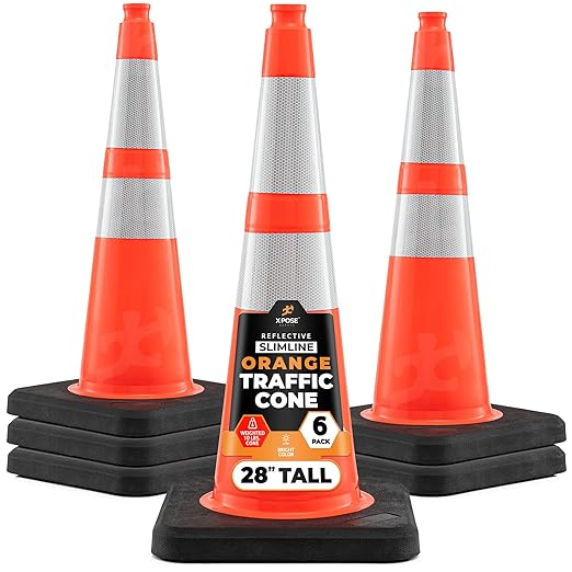 Xpose Safety 28 Inch Orange Slim Line Traffic Cones Heavy Duty 10lb by XposeSafety