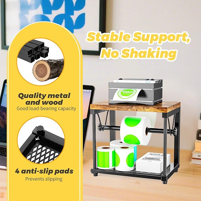 Label Holder for Rolls and Fan-Fold Labels, Wooden Sticker Dispenser for - Image 5