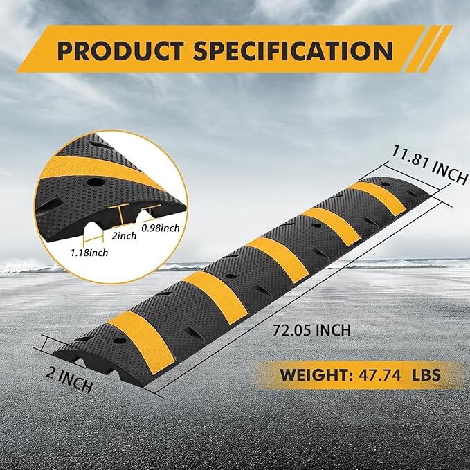6FT Heavy Duty Recycled Rubber Speed Bump, 2 Pack 25, 000 Lbs Capacity Modular - Image 2