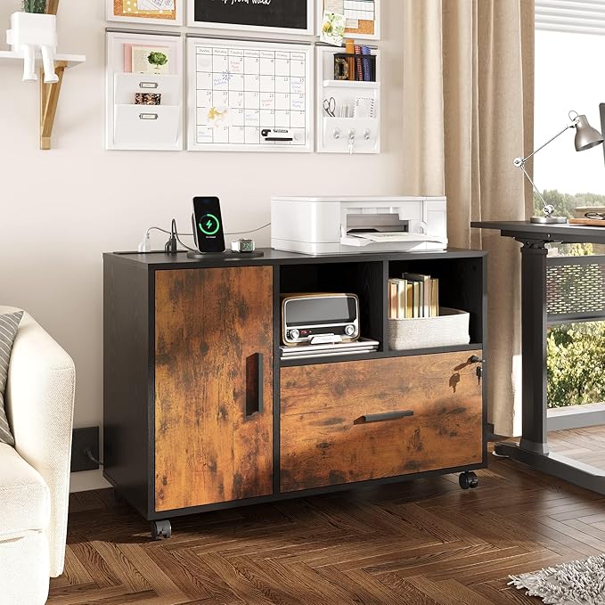 DEVAISE File Cabinet with Charging Station, 1 Drawer Rolling File Cabinet - Image 2