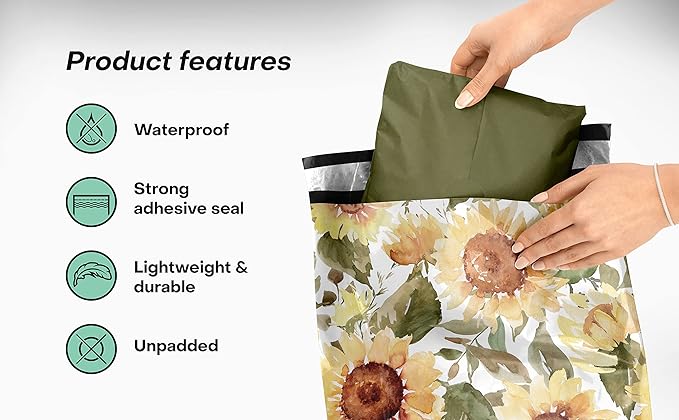 10x13 Poly Mailers – Sunflowers – Waterproof, Tear-Resistant Shipping Bags - Image 4