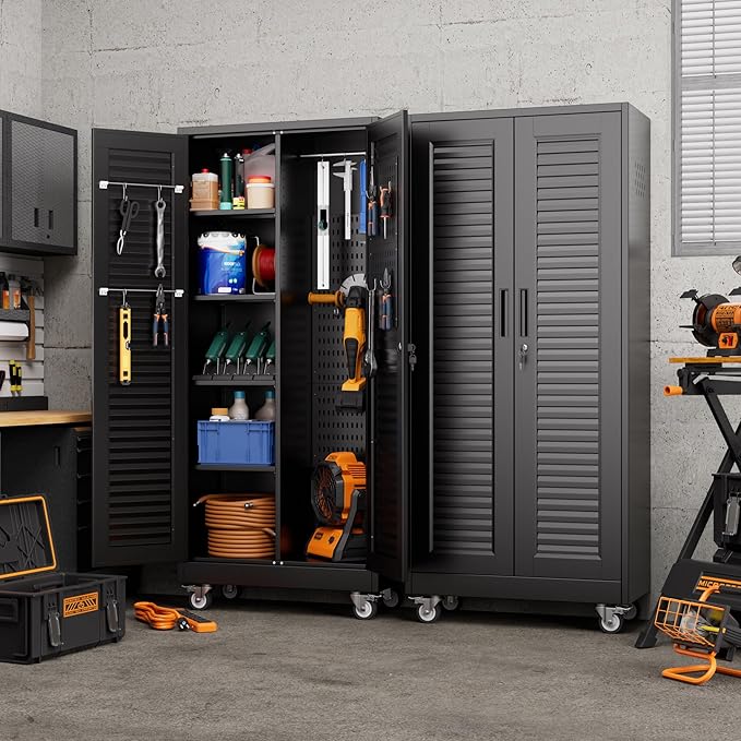 Aobabo Metal Broom Closet Storage Cabinets, Steel Mop and Broom Cabinet - Image 8
