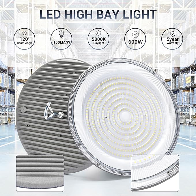 2 Pack 600W UFO Led High Bay Light, 5000K Daylight Commercial Bay Lighting - Image 5
