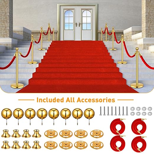 8 Pack Upgraded Stainless Steel Stanchions and Velvet Ropes 5FT Extended Red - Image 6