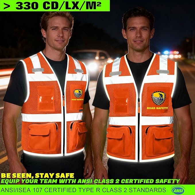 BeautyWill Custom Logo Safety Vest Class 2 High Visibility Reflective Vest - Image 2