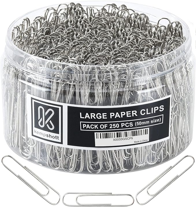 250 Large Paper Clips Smooth, Jumbo Paper Clips by Kempshott%C2%AE