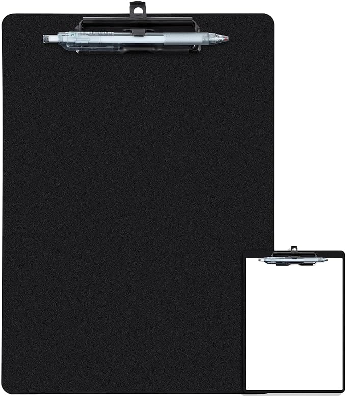 Clipboard with Pen Holder, Plastic Clipboard with Low Profile Metal Clip by FRETONBA