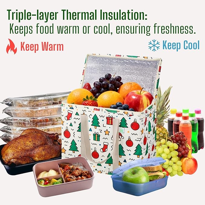 VENO 2 Pack Christmas Cooler Bag Insulated Reusable Grocery Shopping Bag - Image 4