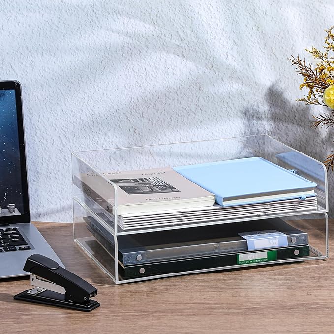 2 Pack Stackable Acrylic Paper Organizer Tray Clear Desk Letter Tray - Image 4