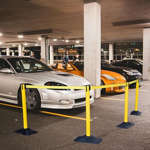 4-Pack 36" Yellow Crowd Control Stanchions, Heavy-Duty Rubber Rectangular Base - Image 9