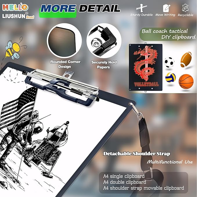 Aluminum Metal Clipboard with Detachable Adjustable Shoulder Strap A4 Double - Image 3