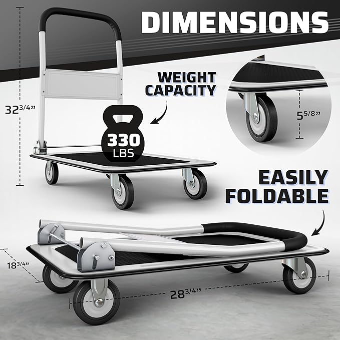 Heavy Duty Foldable Push Cart Dolly | 330 lbs. Capacity | Upgraded Collapsible - Image 2