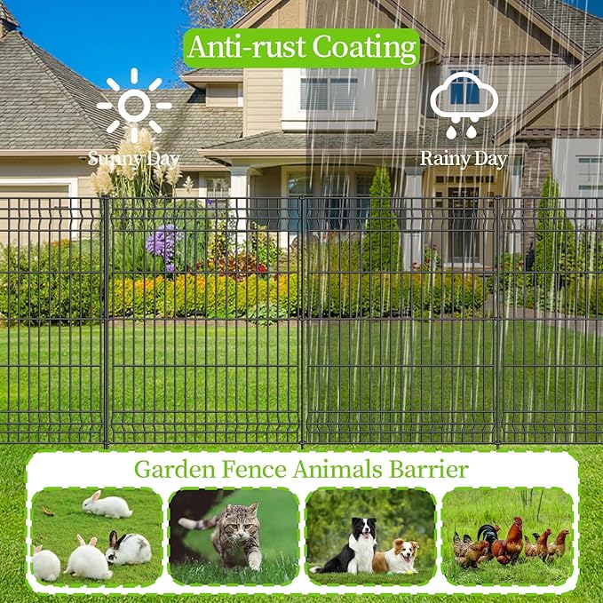 No Dig Fence Outdoor Dog Fences, Total 44" H x 288" W Decorative Metal Garden - Image 4