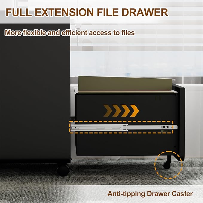 3 Drawer File Cabinet with Lock and 4 Keys, Mobile Metal Filing Cabinet - Image 6