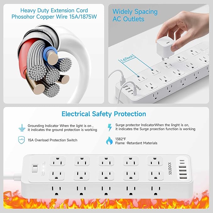 Power Strip Surge Protector Flat Plug - Image 6