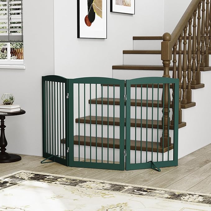 Freestanding Pet Gate for Dogs, Foldable Wooden Dog Gate for House Indoor - Image 7