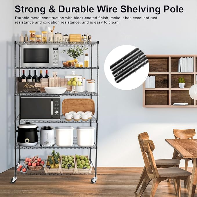 YNN Storage Shelves, 2100Lbs 6 Tier Heavy Duty Metal Rolling Shelving Unit - Image 7
