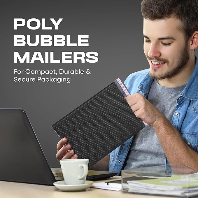 Black Poly Bubble Mailers 8.5x12 inch #2 | Self Seal Padded Envelopes | - Image 4