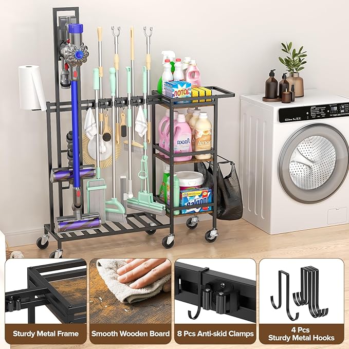 Housolution Cleaning Utility Cart on Wheels, Vacuum Stand Compatible - Image 5
