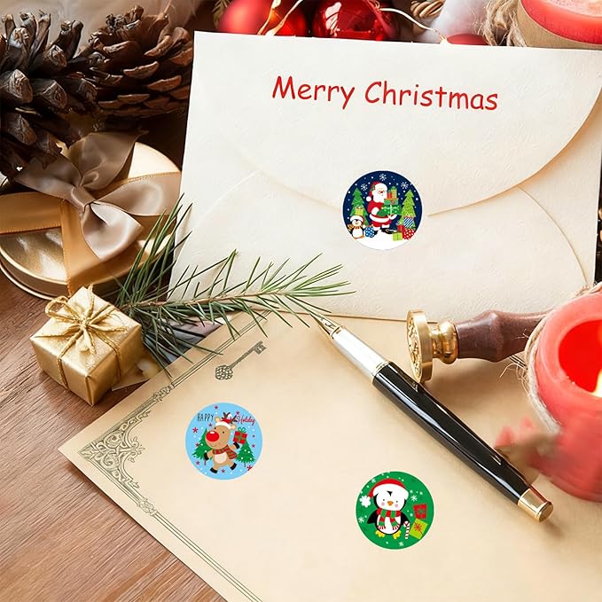 SHYGO® 1“ Christmas Envelope Seal Stickers Embossed Foil, Merry Christmas - Image 4