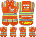 BeautyWill 5Pack Custom Logo Safety Vest 8 Pockets Class2 ANSI Certified High by BeautyWill