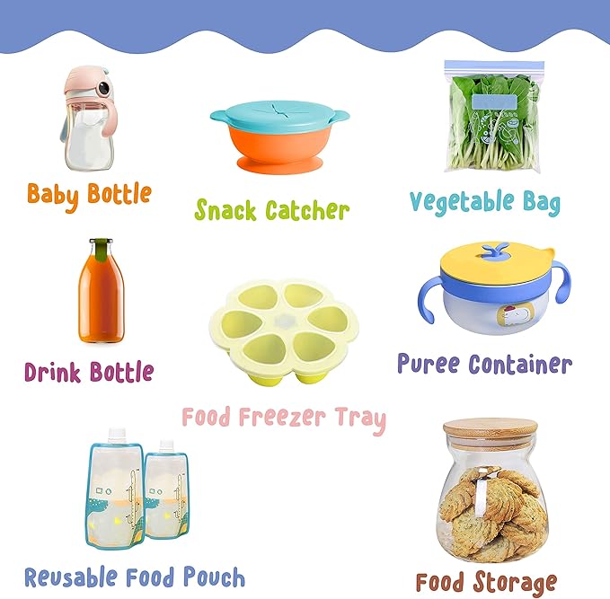 240 PCS Baby Food Labels Set in 2 Sizes and 45 Designs Water Resistant - Image 3