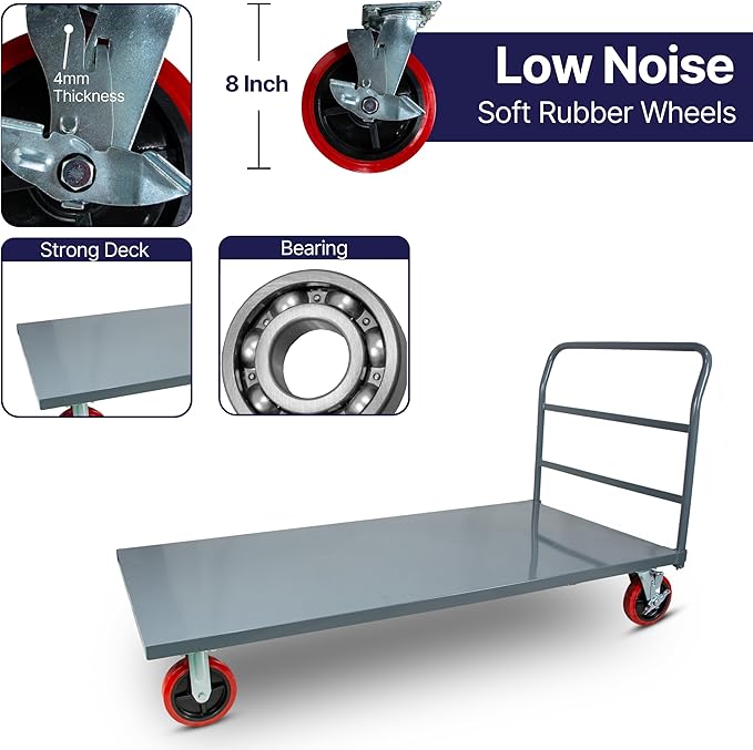 Flatbed Platform Cart Industrial Dolly – Heavy Duty 72” x 36” Hand Push Truck - Image 2