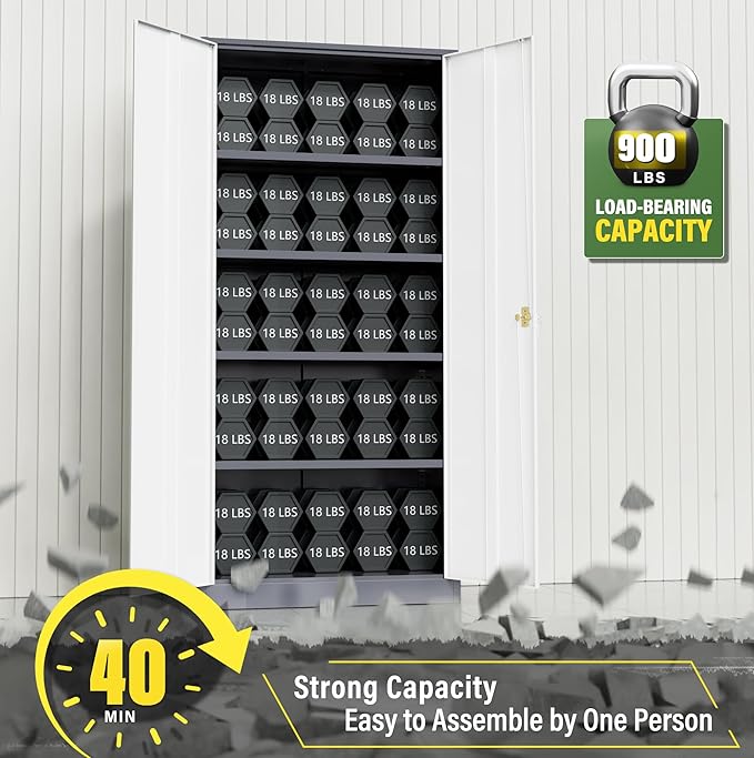 Greenvelly Metal Storage Cabinet, 72” Metal Cabinet Storage - Image 6