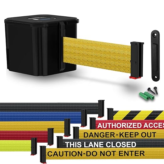 WM412 Retractable Belt Wall Mounted Smooth Black Crowd Control Barrier and - Image 2