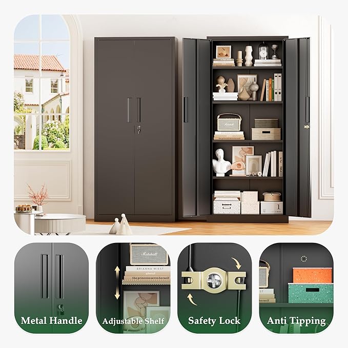 Crownland 63" Metal Storage Cabinet, Lockable Garage Storage Cabinets, High - Image 4