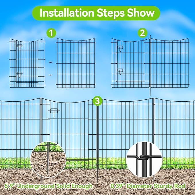 INJOPEXI Garden Fence 12 Panels 23.6ft×30in Decorative Metal Fences - Image 3