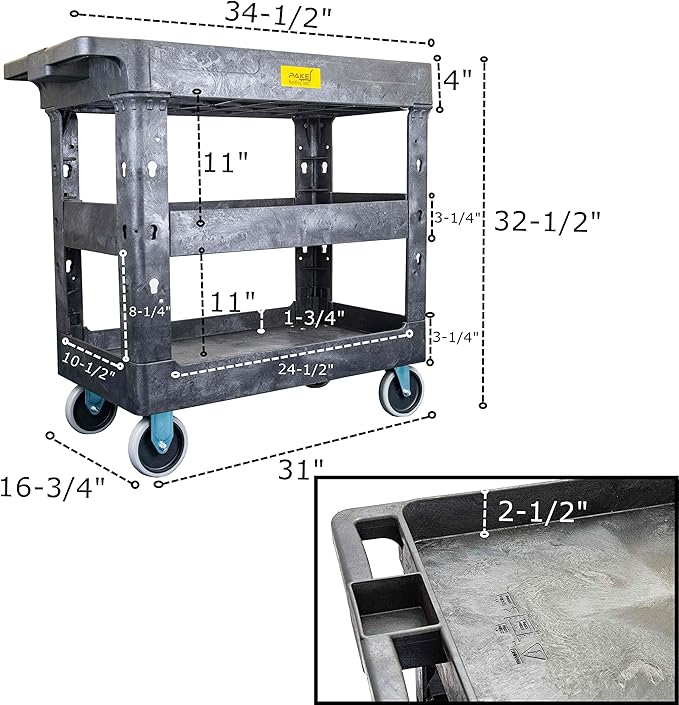 550lb Capacity Heavy Duty Plastic Utility Cart 34-1/2" L x 16-3/4" W - Image 3